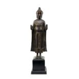 THAI COPPER ALLOY BUDDHA, Mon Dvaravati Style c. 8th-10th Century, cast in frontal position of