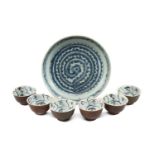 GROUP OF CHINESE 'CAFE AU LAIT' BOWLS, comprising six teabowls and a saucer dish, 20cms diam. (7)