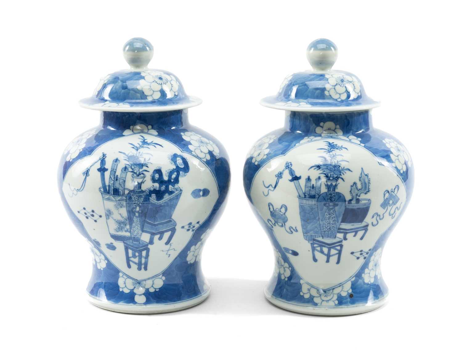 PAIR OF CHINESE BLUE & WHITE PORCELAIN VASES, early 20th Century, each of baluster form, painted