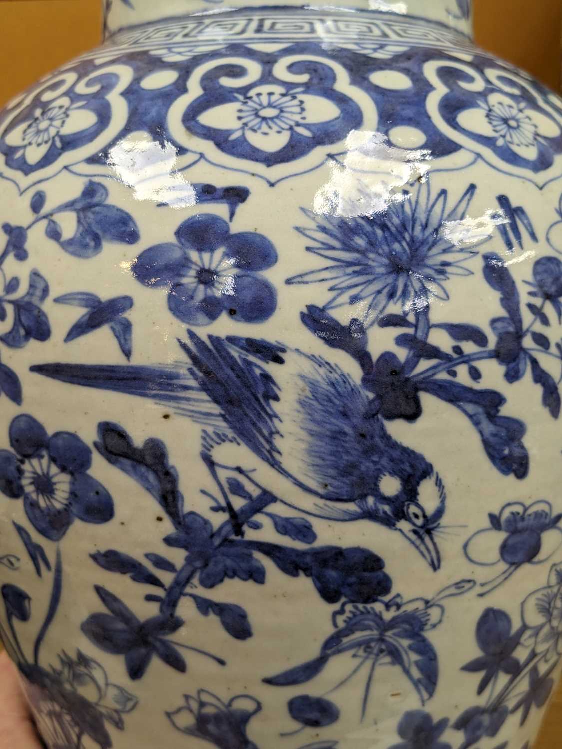 CHINESE BLUE & WHITE BALUSTER VASE, late Qing Dynasty, painted with flowers, insects and birds, - Image 7 of 12