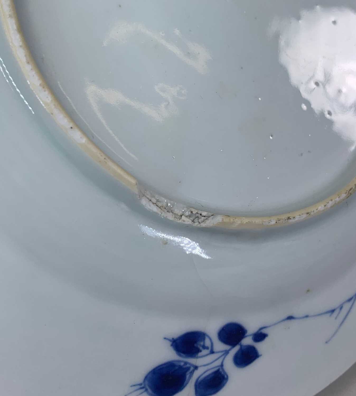 PAIR CHINESE BLUE & WHITE DISHES, 18th C, painted with central cusped roundel of boy on a pavilion - Image 7 of 7