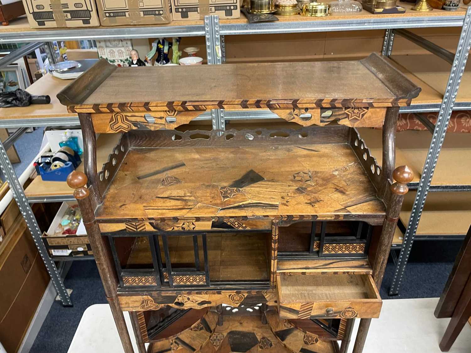 JAPANESE PARQUETRY SHODANA, Meiji Period, fitted with an arrangement of shelves, sliding doors, - Image 16 of 18