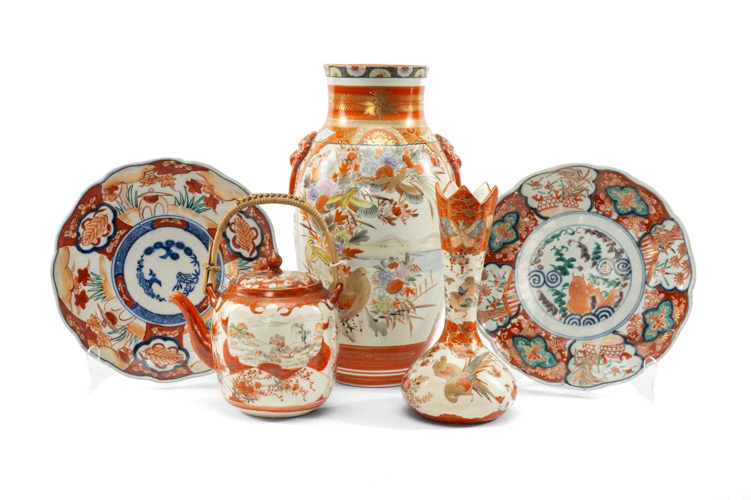 ASSORTED JAPANESE PORCELAIN, including Kutani vase 31cms, Kutani bottle vase 21cms, Kutani teapot