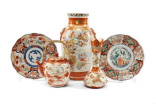 ASSORTED JAPANESE PORCELAIN, including Kutani vase 31cms, Kutani bottle vase 21cms, Kutani teapot