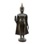 THAI COPPER ALLOY BUDDHA, Sukhothai style c.15th-16th Century, probably Kaempeng Phet, standing on a