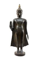 THAI COPPER ALLOY BUDDHA, Sukhothai style c.15th-16th Century, probably Kaempeng Phet, standing on a