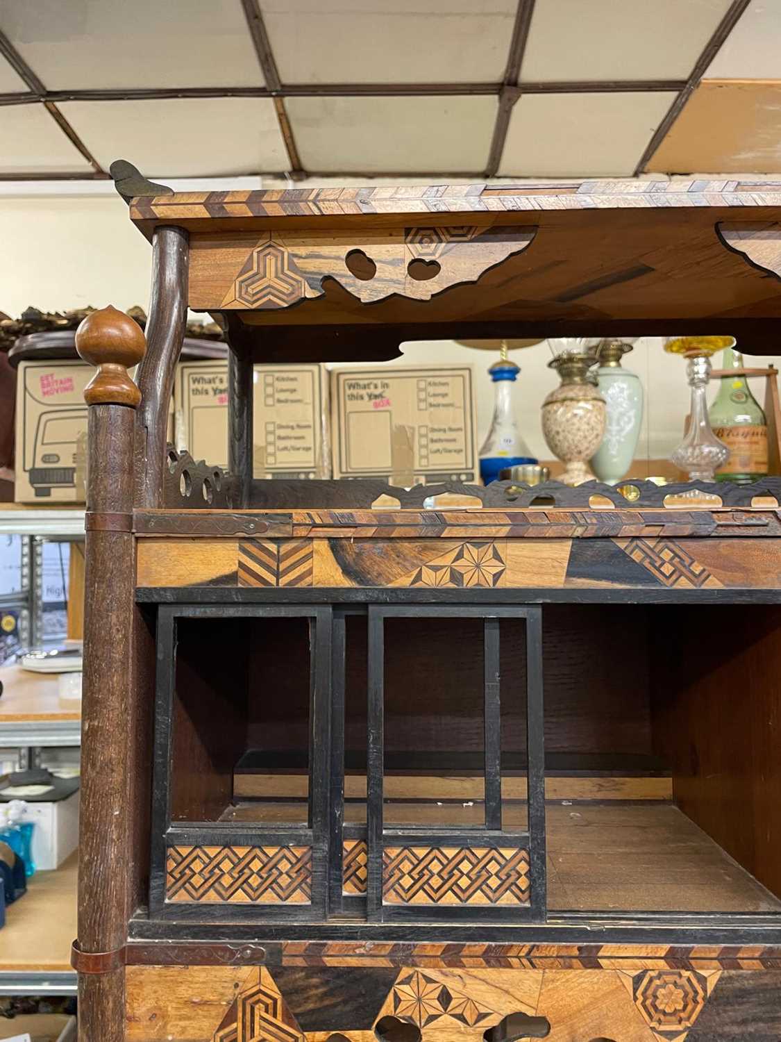 JAPANESE PARQUETRY SHODANA, Meiji Period, fitted with an arrangement of shelves, sliding doors, - Image 14 of 18