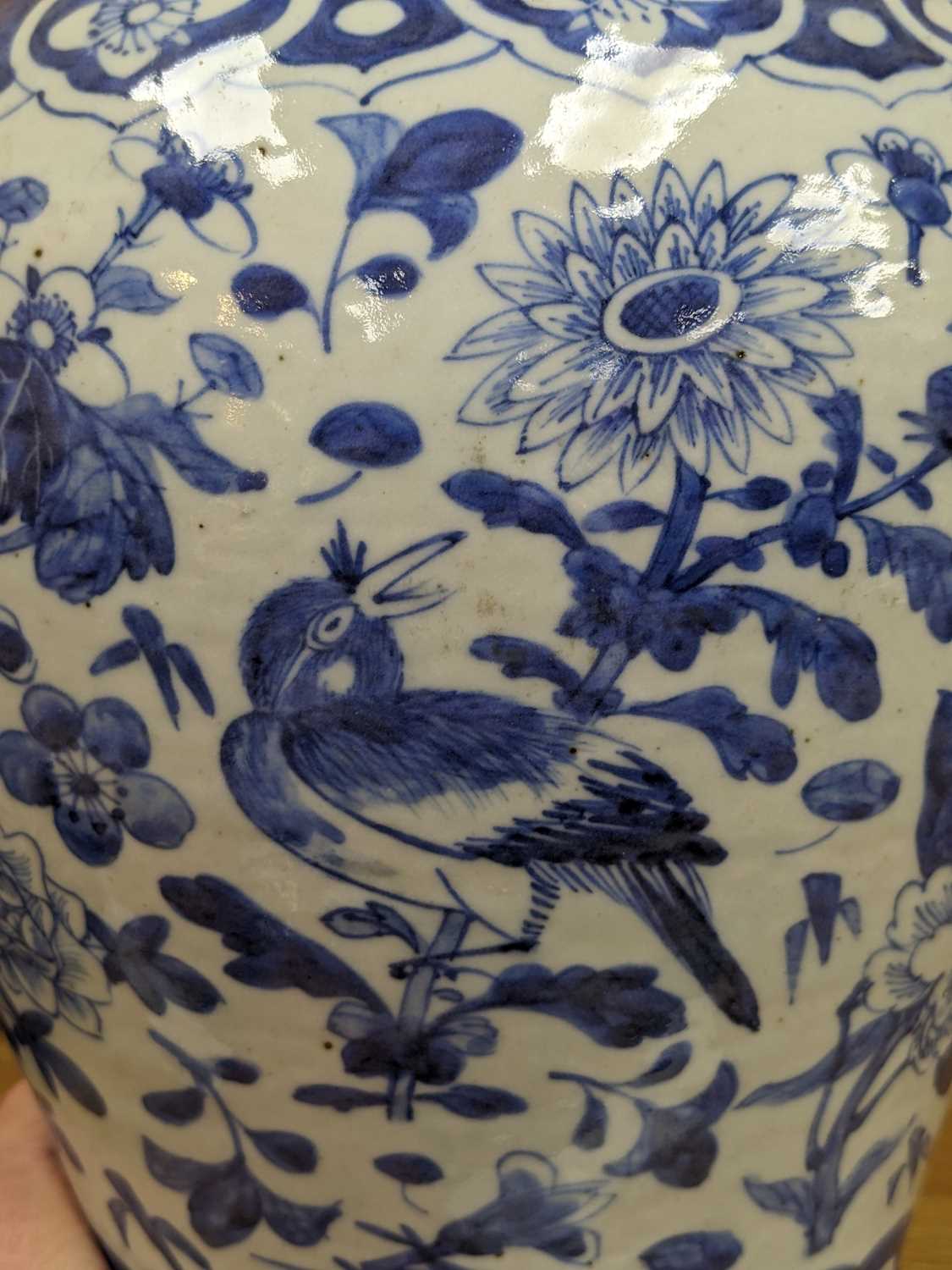 CHINESE BLUE & WHITE BALUSTER VASE, late Qing Dynasty, painted with flowers, insects and birds, - Image 6 of 12