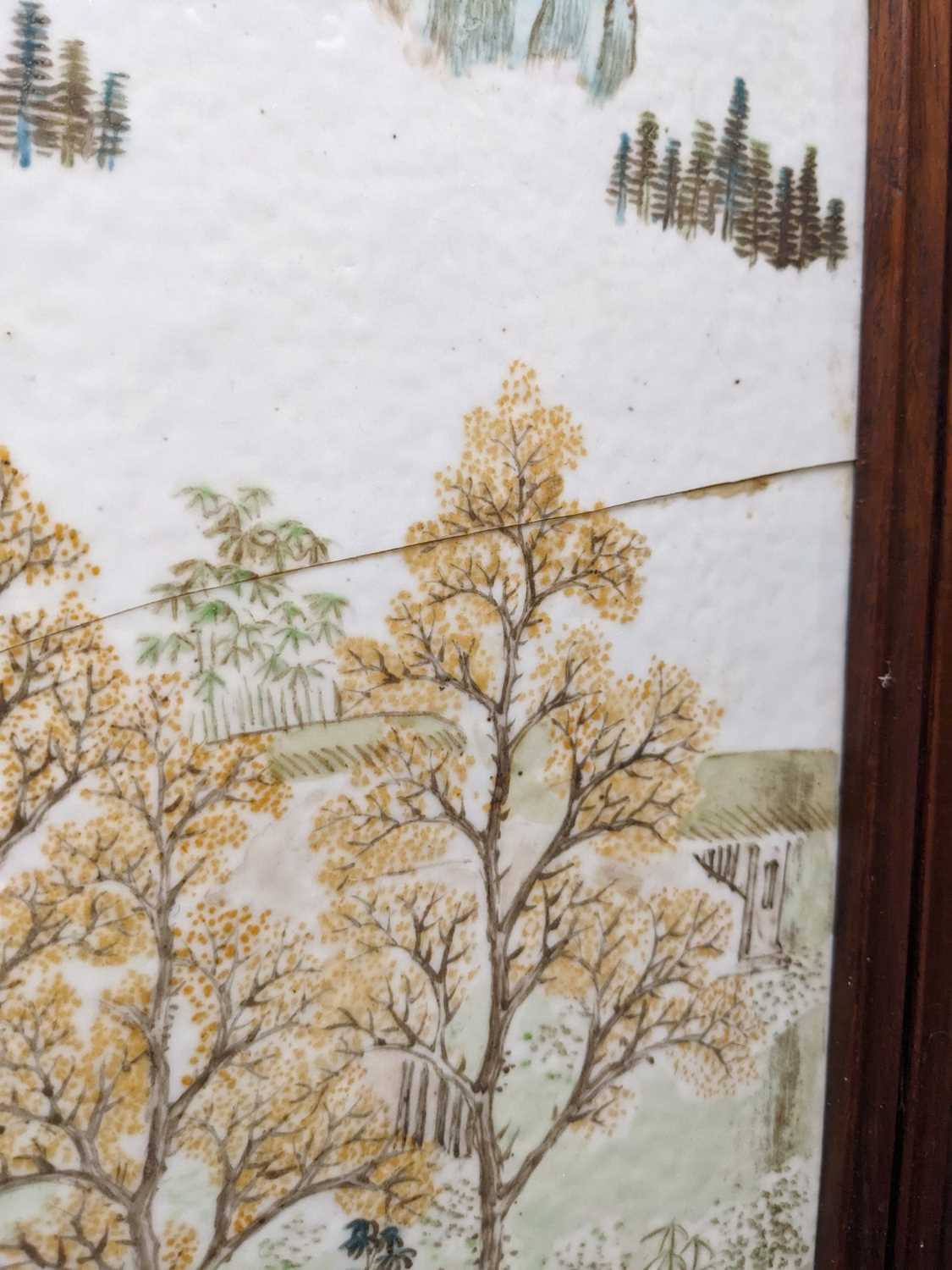 CHINESE PORCELAIN MOUNTED FOUR-LEAF HARDWOOD SCREEN, late Qing Dynasty, each leaf mounted with a - Image 14 of 53