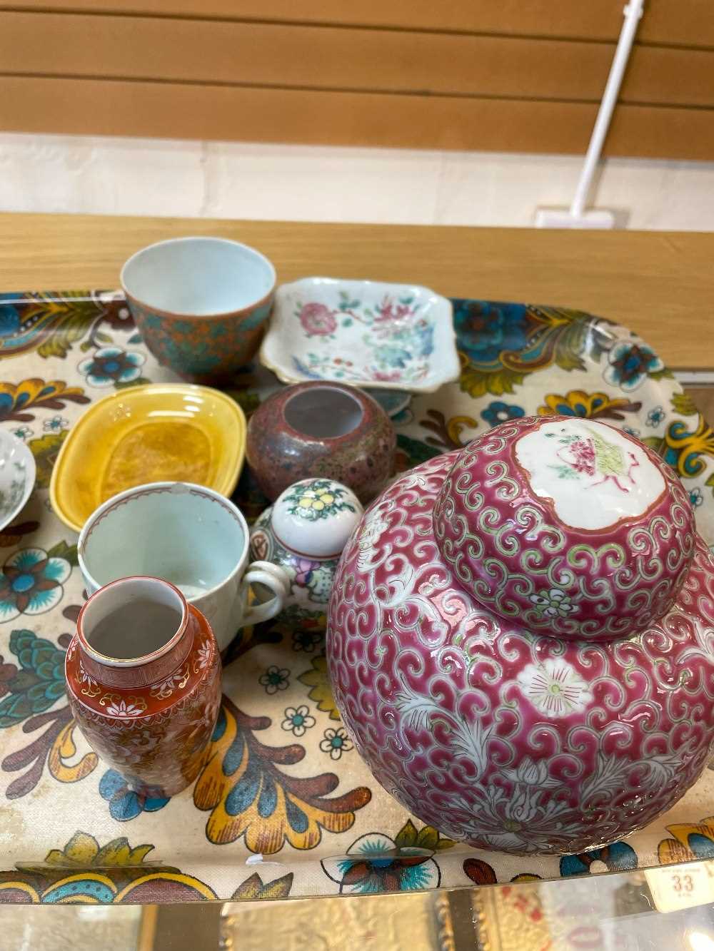 ASSORTED MOSTLY CHINESE COLOURED CERAMICS, including famille rose jar and cover, famille verte 'four - Image 9 of 39