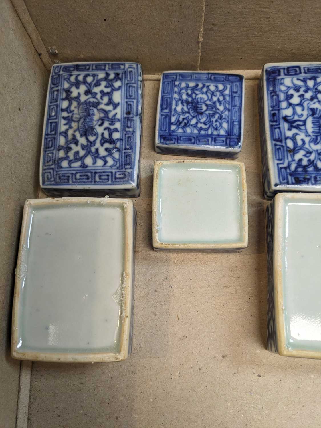 SIX CHINESE COSMETICS BOXES, comprising five blue and white, largest 6.5 (w) x 4.5 (d) x 3.5cms (h), - Image 5 of 7