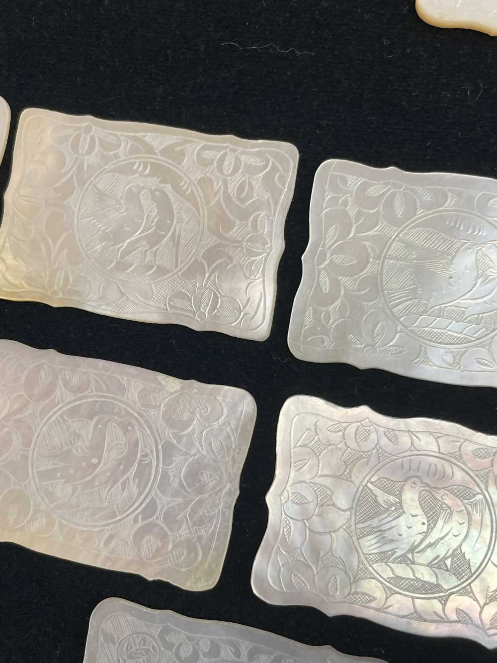 ASSORTED CHINESE MOTHER OF PEARL GAMING COUNTERS, vaiously shaped, and including set of 4 - Image 23 of 27