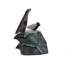 OHITO ASHOONA, dark steatite - Two ravens on a rock, base signed in syllabics, Cape Dorset, 2011,