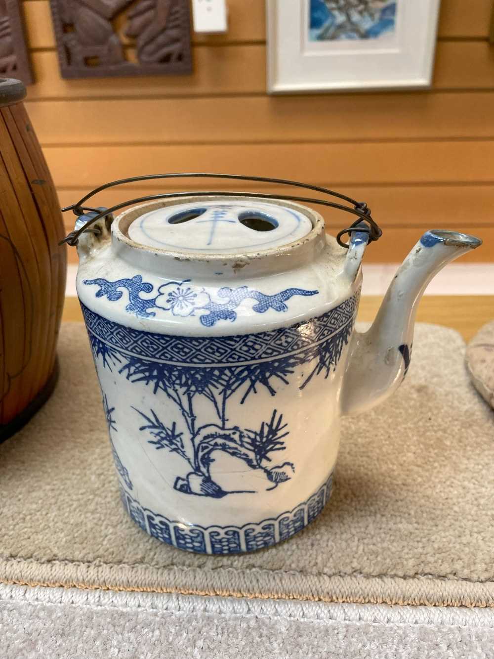 ASSORTED CHINESE BLUE & WHITE PORCELAIN, including two cylindrical teapots (one in bamboo - Image 23 of 29