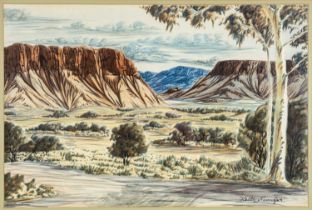 KEITH NAMATJIRA (Australian, 1937-1977) watercolour - Outback landscape, possibly the MacDonnell