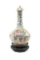 CANTON FAMILLE ROSE BOTTLE & COVER, 19th Century, unusully enamelled with owner's initials 'S.L.