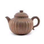 LARGE CHINESE YIXING TEAPOT & COVER, of lobed 'melon' form, 23cms (w) Provenance: consigned from