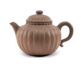 LARGE CHINESE YIXING TEAPOT & COVER, of lobed 'melon' form, 23cms (w) Provenance: consigned from