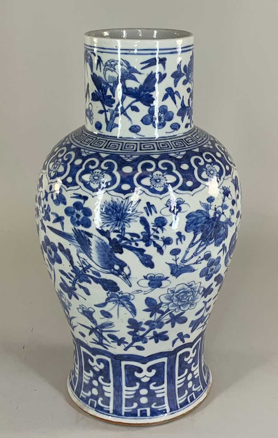 CHINESE BLUE & WHITE BALUSTER VASE, late Qing Dynasty, painted with flowers, insects and birds, - Image 2 of 12