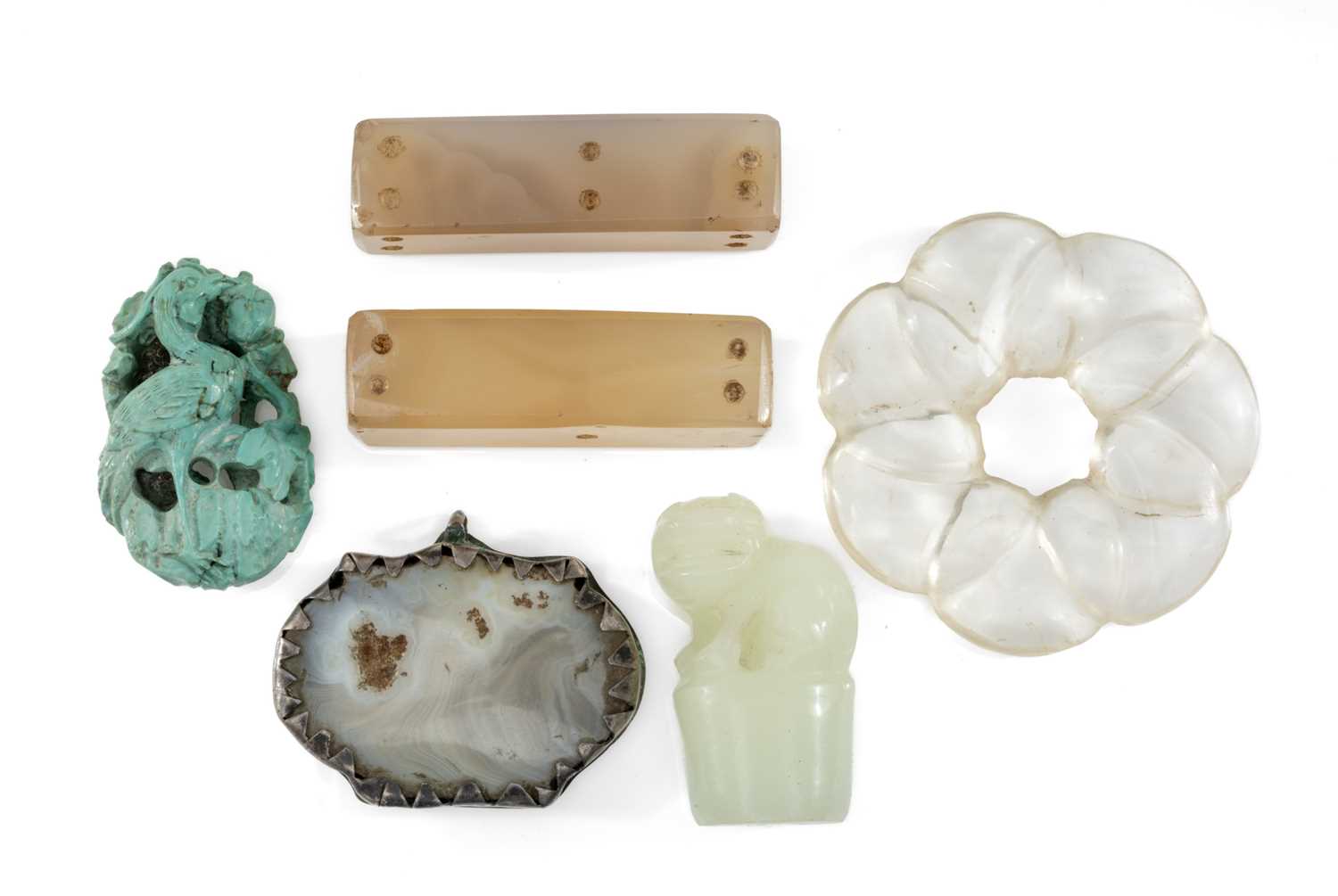 GROUP OF CHINESE & ASIAN HARDSTONES, comprising celadon jade liondog or dog of fo seal 42mm,