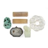 GROUP OF CHINESE & ASIAN HARDSTONES, comprising celadon jade liondog or dog of fo seal 42mm,