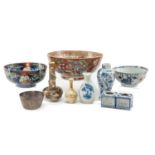 GROUP CHINESE & JAPANESE CERAMICS, including satsuma dragon bottle vase, Mandarin palette famille