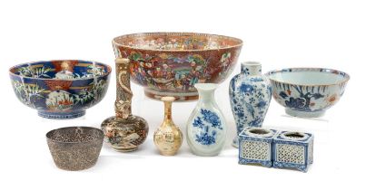 GROUP CHINESE & JAPANESE CERAMICS, including satsuma dragon bottle vase, Mandarin palette famille