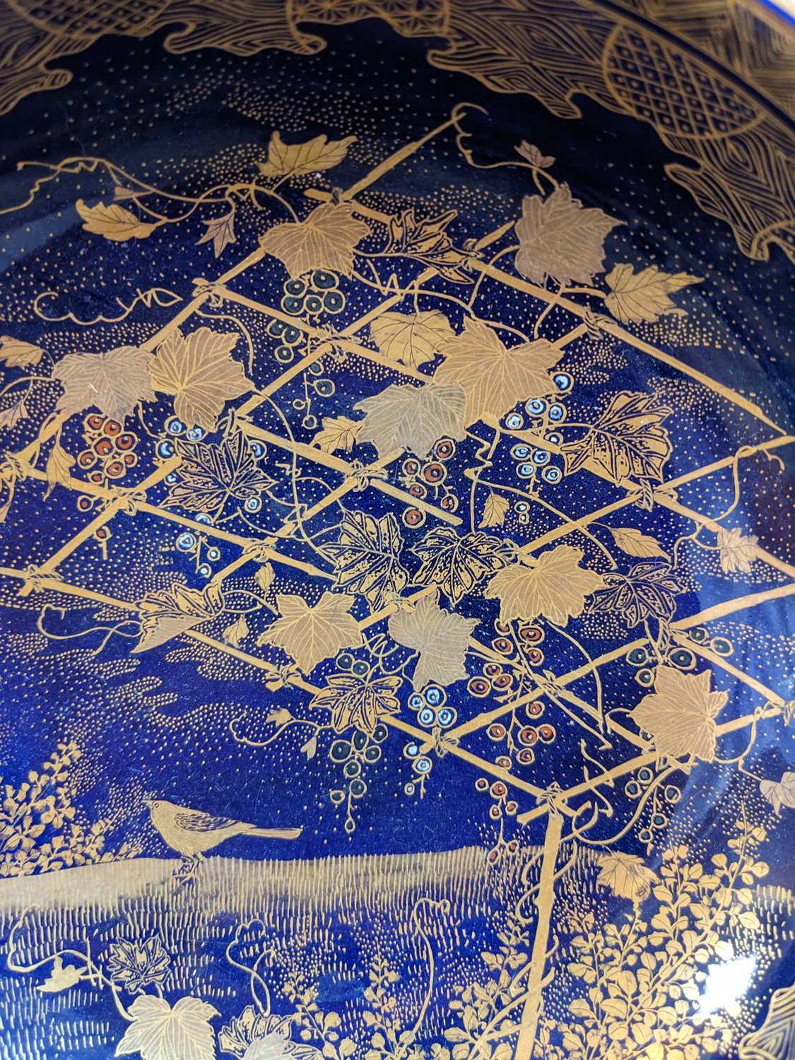 JAPANESE SATSUMA BOWL, Meiji Period, decorated in gilt with enamel highlights on a blue ground - Image 2 of 5