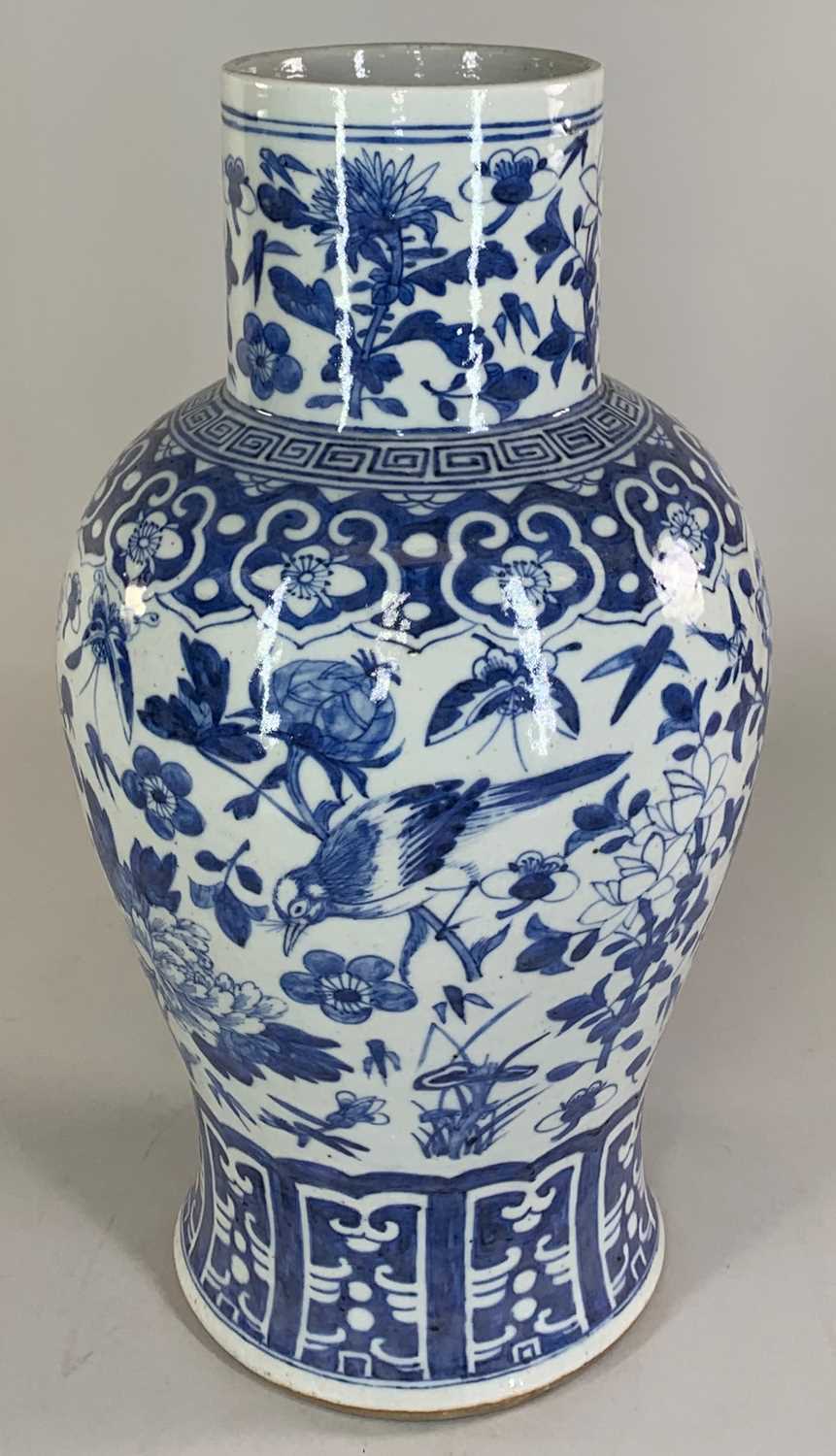 CHINESE BLUE & WHITE BALUSTER VASE, late Qing Dynasty, painted with flowers, insects and birds, - Image 4 of 12
