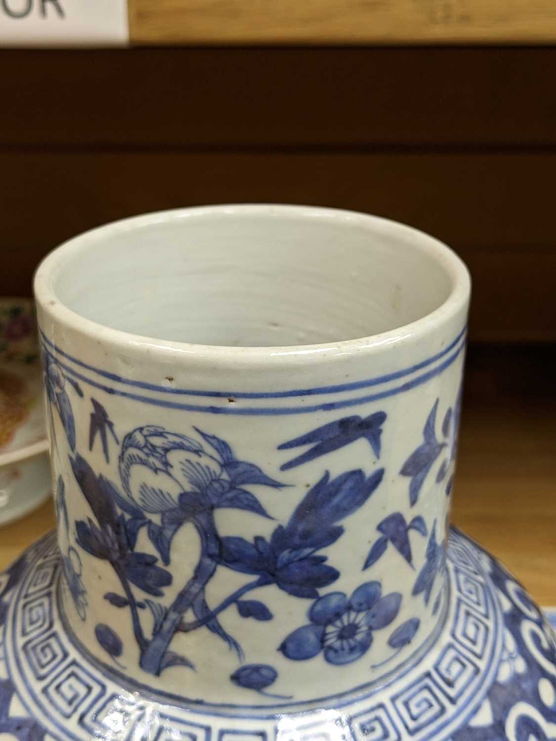 CHINESE BLUE & WHITE BALUSTER VASE, late Qing Dynasty, painted with flowers, insects and birds, - Image 11 of 12