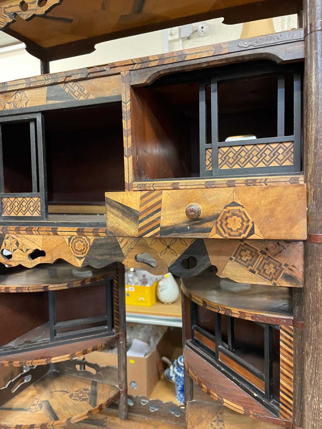 JAPANESE PARQUETRY SHODANA, Meiji Period, fitted with an arrangement of shelves, sliding doors, - Image 4 of 18