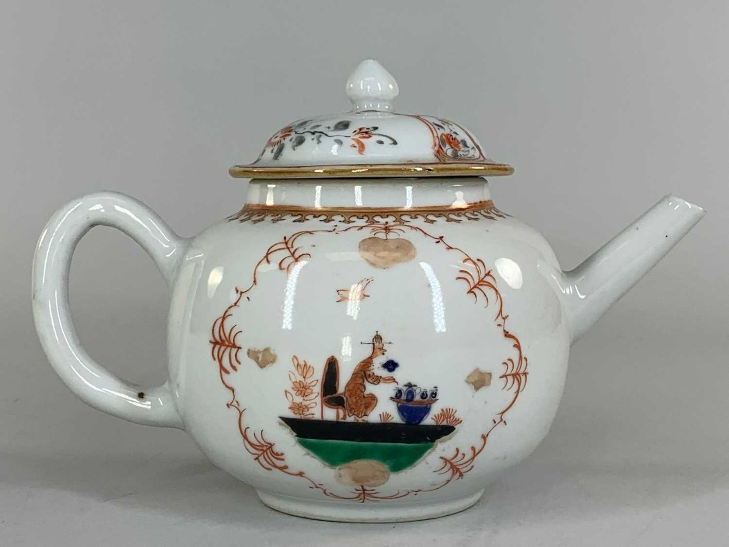 CHINESE EUROPEAN-SUBJECT FAMILLE VERTE TEAPOT & COVER, 18th C., of bullet form, decorated in the - Image 3 of 8