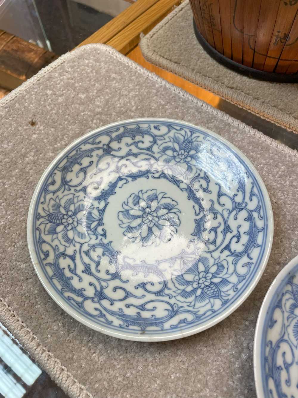 ASSORTED CHINESE BLUE & WHITE PORCELAIN, including two cylindrical teapots (one in bamboo - Image 21 of 29