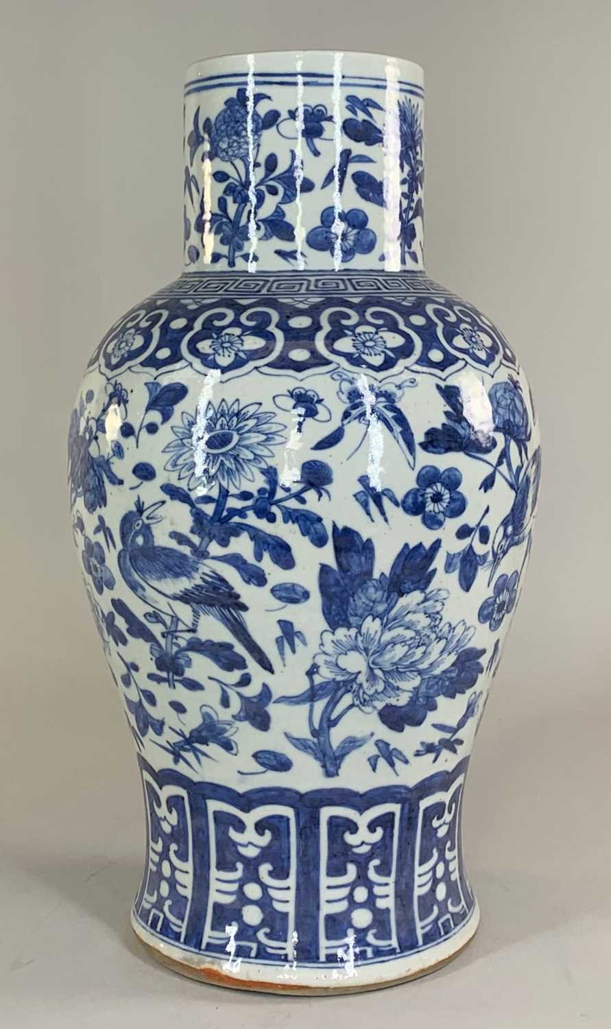 CHINESE BLUE & WHITE BALUSTER VASE, late Qing Dynasty, painted with flowers, insects and birds, - Image 3 of 12