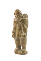 MANNUMI SHAQU, brown steatite - Mother & Child, signed in syllabics, Cape Dorset, 1985, 13.5cms (