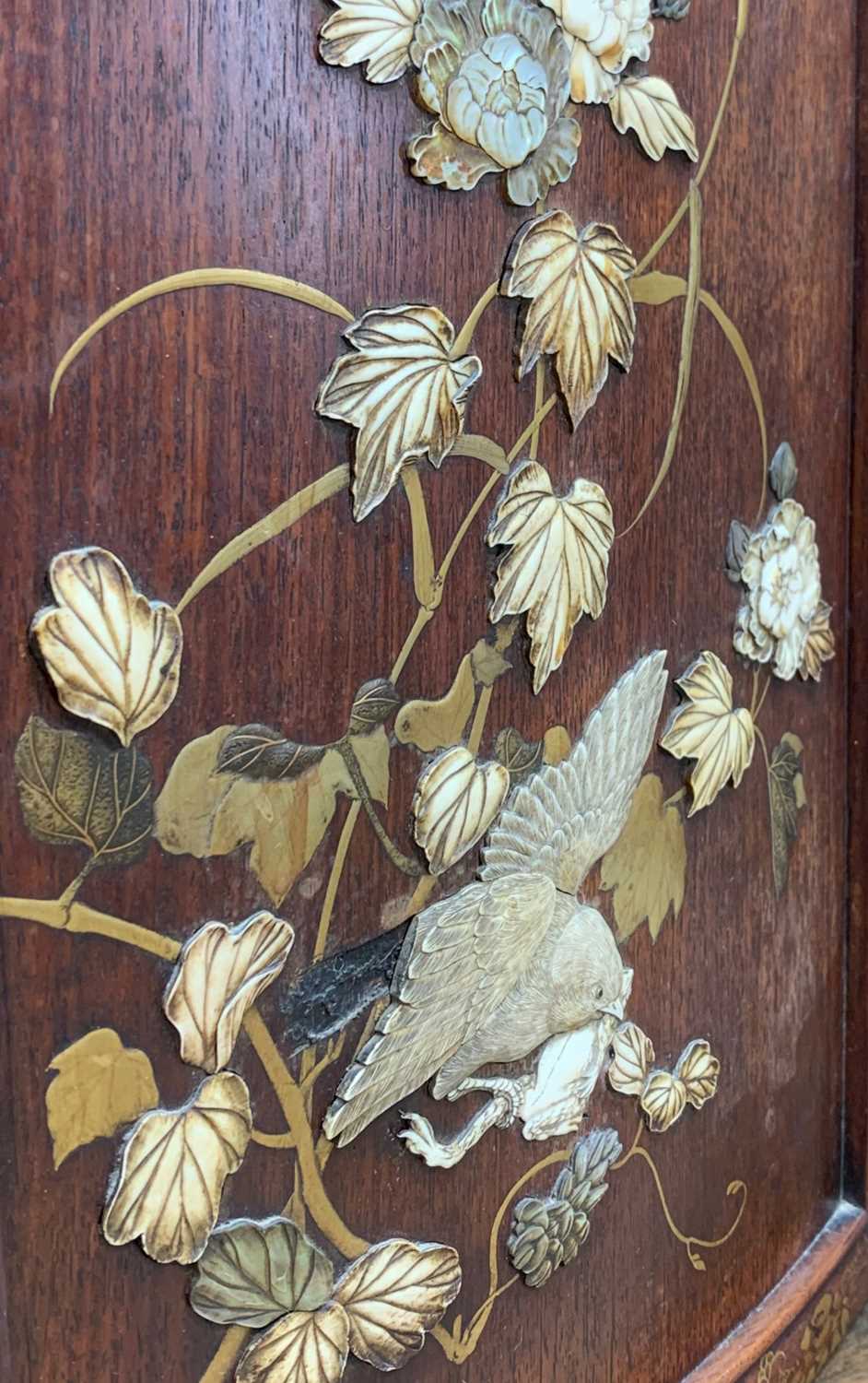 JAPANESE SHIBAYAMA SHODANA, Meiji Period, fitted with inlaid and laquered doors and panels of birds, - Image 9 of 12