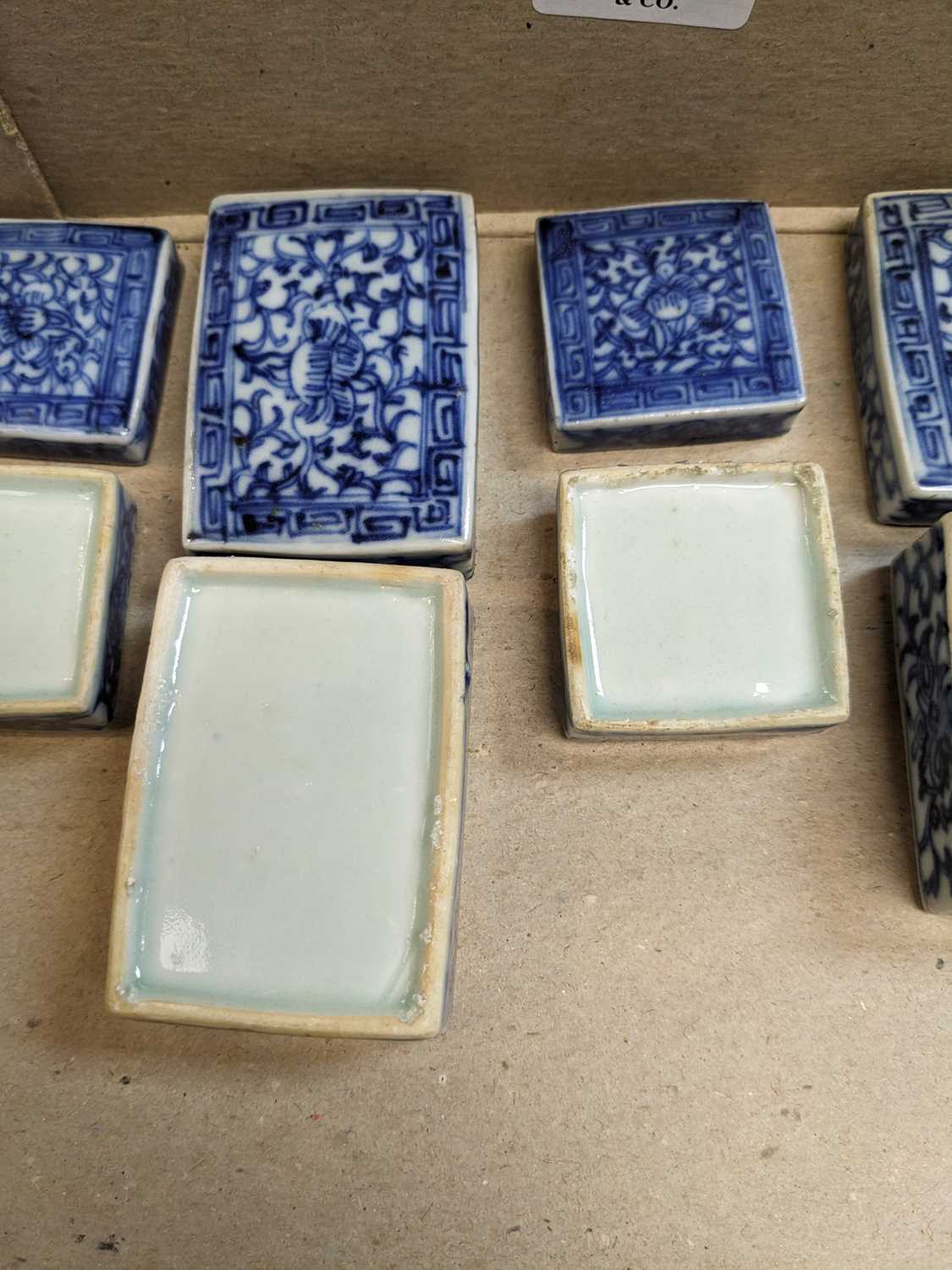SIX CHINESE COSMETICS BOXES, comprising five blue and white, largest 6.5 (w) x 4.5 (d) x 3.5cms (h), - Image 6 of 7