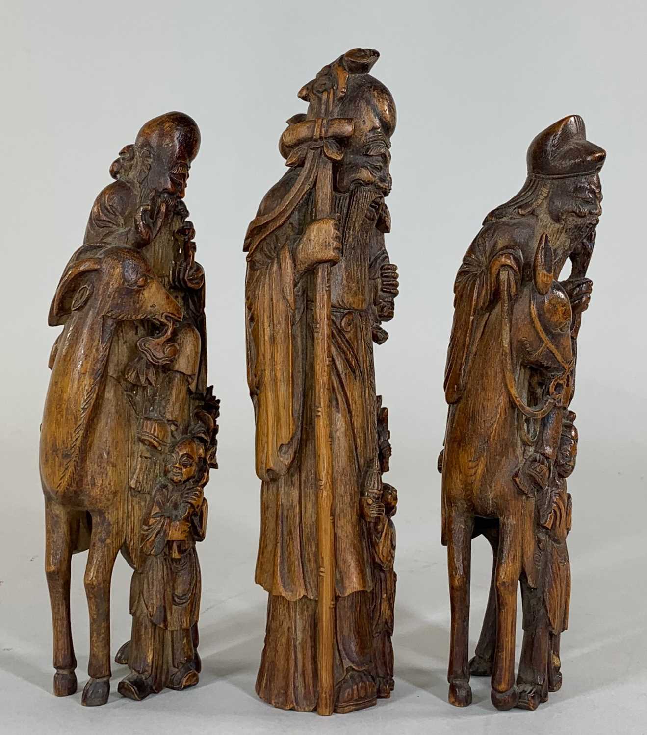 THREE CHINESE BAMBOO FIGURES OF IMMORTALS, late Qing dynasty, well carved and comprising CAO - Image 5 of 5