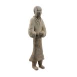 LARGE CHINESE GREY POTTERY FIGURE OF A CIVIL OFFICIAL, Western Han Dynasty (206BC-9AD), standing