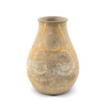 CHINESE PAINTED GREY POTTERY JAR, Han Dynasty (206BC-AD220), of broad pear shape, decorated with