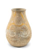 CHINESE PAINTED GREY POTTERY JAR, Han Dynasty (206BC-AD220), of broad pear shape, decorated with