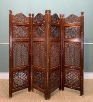 INDIAN FOUR-LEAF HARDWOOD SCREEN, Hoshiapur, pierced with leaves and geomtric panels in the