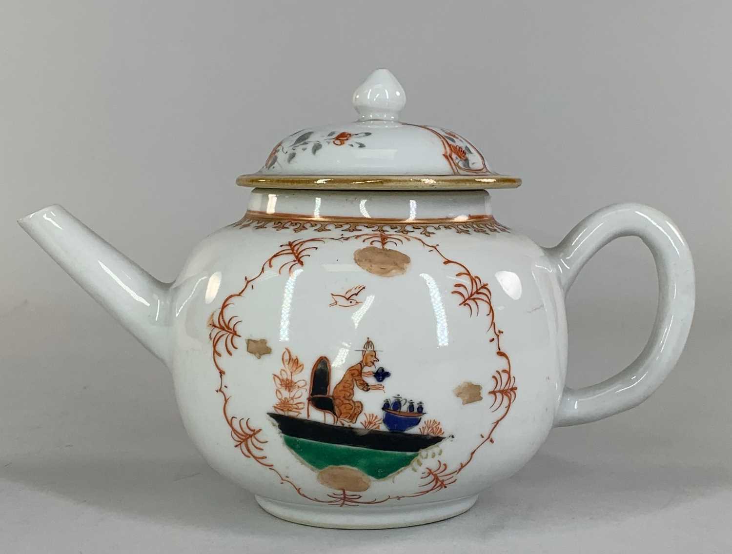 CHINESE EUROPEAN-SUBJECT FAMILLE VERTE TEAPOT & COVER, 18th C., of bullet form, decorated in the - Image 4 of 8