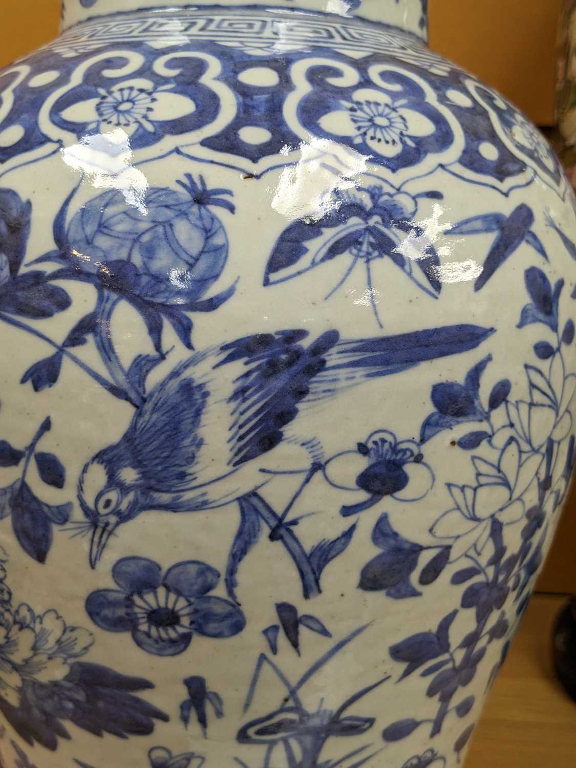 CHINESE BLUE & WHITE BALUSTER VASE, late Qing Dynasty, painted with flowers, insects and birds, - Image 8 of 12