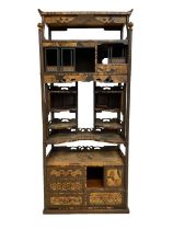 JAPANESE PARQUETRY SHODANA, Meiji Period, fitted with an arrangement of shelves, sliding doors,