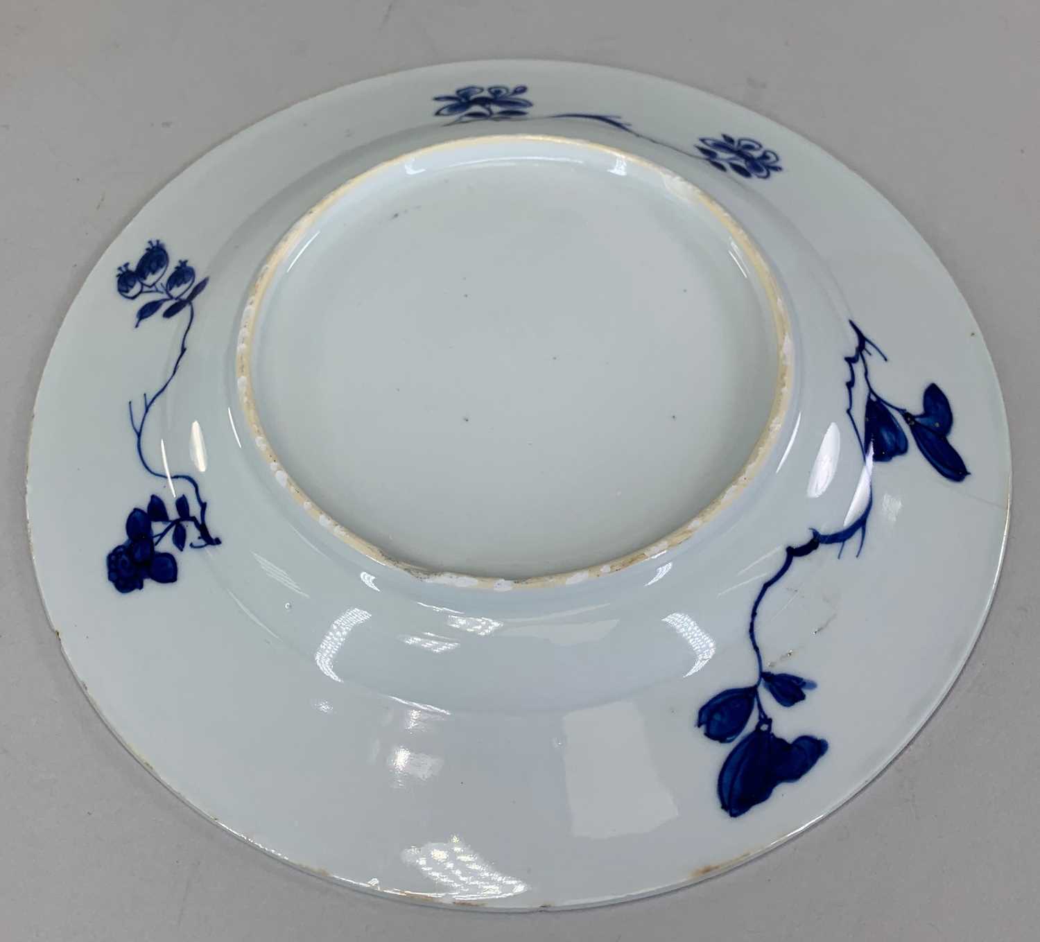 PAIR CHINESE BLUE & WHITE DISHES, 18th C, painted with central cusped roundel of boy on a pavilion - Image 3 of 7