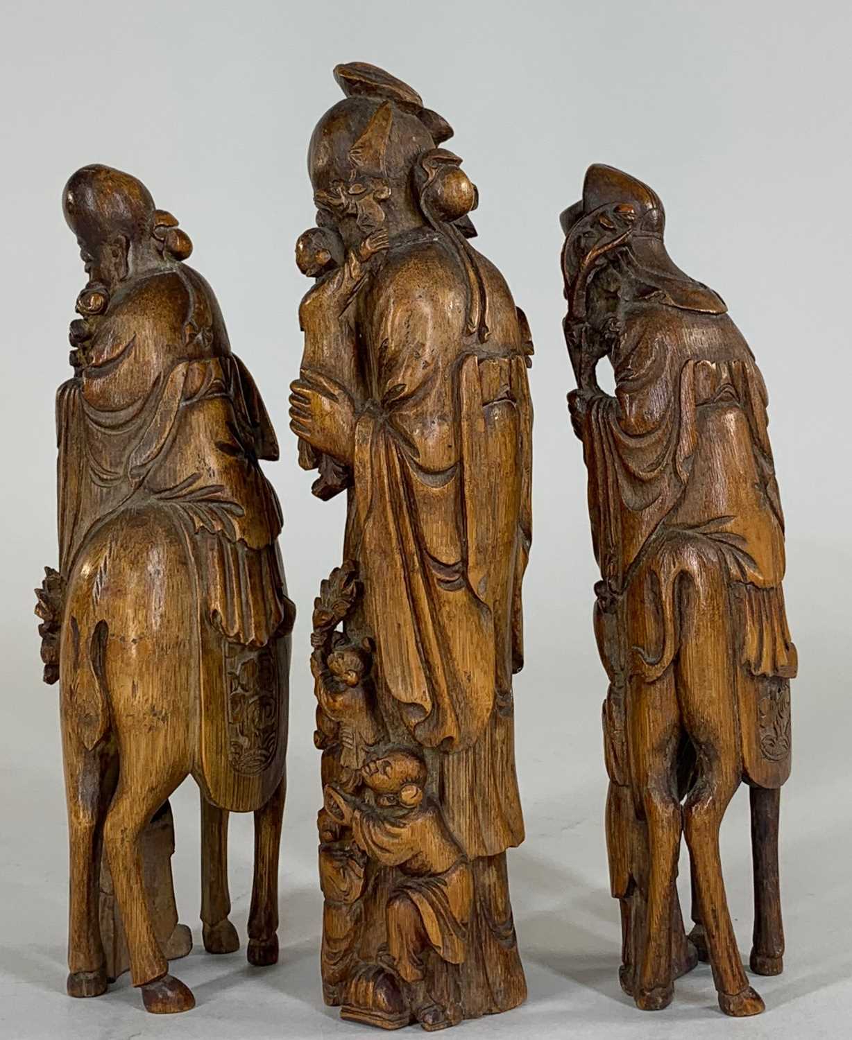THREE CHINESE BAMBOO FIGURES OF IMMORTALS, late Qing dynasty, well carved and comprising CAO - Image 3 of 5