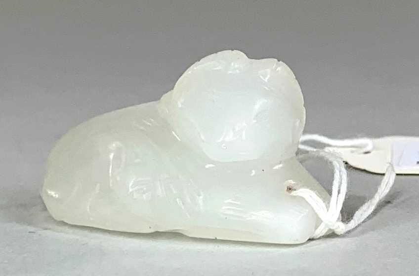 CHINESE WHITE JADE CARVING OF GOAT & KID, late Qing Dynasty or later, the recumbent adult beside - Image 4 of 4