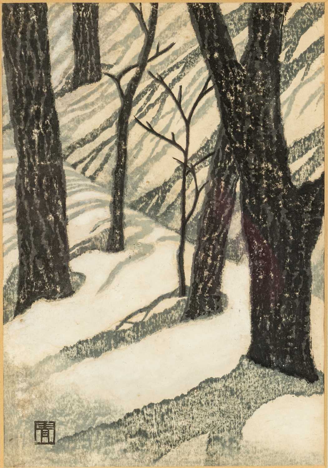 MASAHARU AOYAMA (Japanese, 1893-1969) woodblock prints -'Seagulls' and 'Trees in Snow', signed - Image 2 of 3