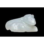 CHINESE WHITE JADE CARVING OF GOAT & KID, late Qing Dynasty or later, the recumbent adult beside